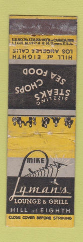 Matchbook Cover - Lyman's Lounge Grill Los Angeles CA Lion Canada 1929 WORN