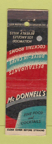 Matchbook Cover - McDonnell's Beverly Hills Hollywood Los Angeles CA CREASES
