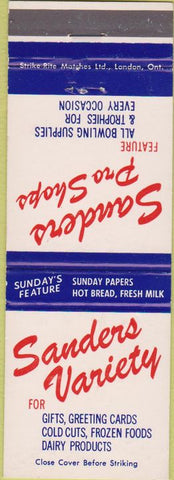 Matchbook Cover - Sanders Pro shops bowling Ontario