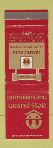 Matchbook Cover - Grand Star Restaurant Los Angeles CA Quon Bros WEAR