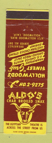 Matchbook Cover - Aldo's Char Broiled Snax Hollywood CA