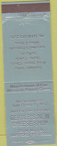 Matchbook Cover - Gerber's Cheese Shop Hartford WI blue