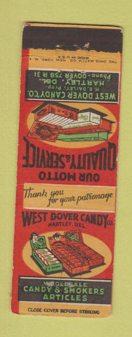 Matchbook Cover - West Dover Candy Company Hartley DE