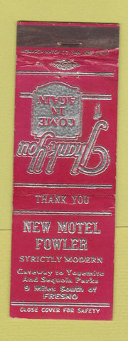 Matchbook Cover - New Motel Fowler Fresno CA WEAR