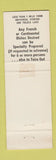 Matchbook Cover - Le Petit Chateau North Hollywood CA Italian