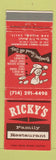 Matchbook Cover - Ricky's Restaurant San Diego CA
