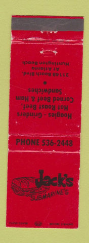 Matchbook Cover - Jack's Submarine Sandwiches Huntington Beach CA WEAR