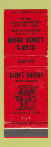 Matchbook Cover - Glen's Lunch Room Bakery Crescent City CA  WEAR
