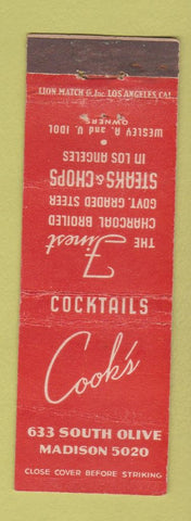 Matchbook Cover - Cook's Restaurant Los Angeles CA