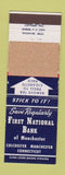 Matchbook Cover - First National Bank Colchester Manchester CT