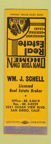 Matchbook Cover - William Schell Real Estate San Diego CA