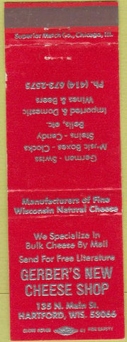 Matchbook Cover - Gerber's Cheese Shop Hartford WI red