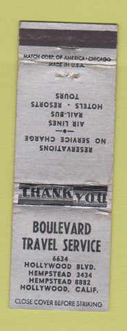 Matchbook Cover - Boulevard Travel Service Hollywood CA