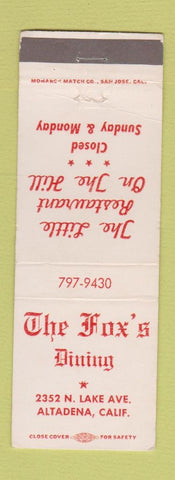 Matchbook Cover - The Fox's Restaurant Altadena CA