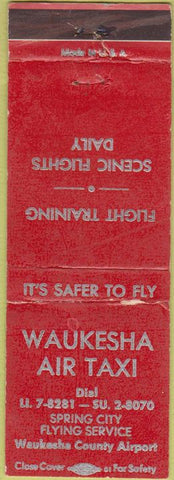 Matchbook Cover - Waukesha Air Taxi Spring City Flying Center WEAR