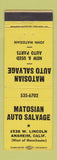Matchbook Cover - Matosian Auto Salvage Anaheim CA