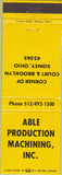 Matchbook Cover - Able Machining Inc Sidney OH