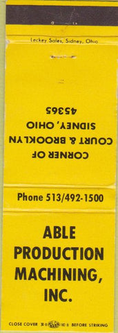 Matchbook Cover - Able Machining Inc Sidney OH