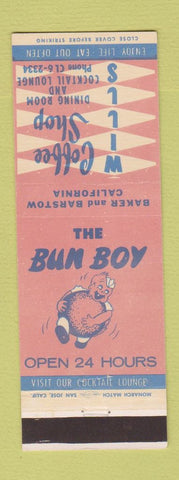 Matchbook Cover - Bun Boy Wills Coffee Shop Baker Barstow CA