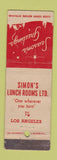 Matchbook Cover - Simon's Lunch Rooms Los Angeles CA Christmas WEAR