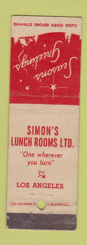 Matchbook Cover - Simon's Lunch Rooms Los Angeles CA Christmas WEAR