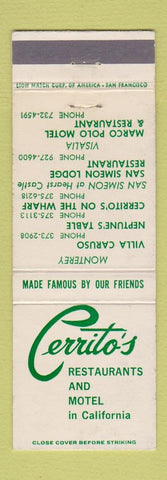 Matchbook Cover - Cerrito's Restaurants Visalia Monterey CA