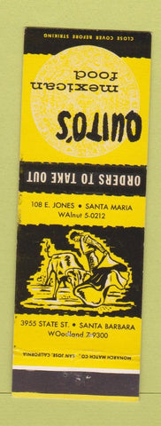 Matchbook Cover - Quito's Mexican Food Santa Barbara CA Matador