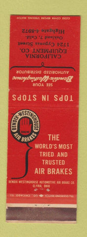 Matchbook Cover - Bendix Westinghouse Brakes Oakland CA