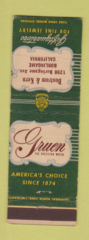 Matchbook Cover - Gruen Watches Bostrom Kern Buringame CA WEAR