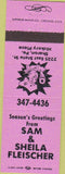 Matchbook Cover - Sam Sheila Fletcher Sharon PA pink