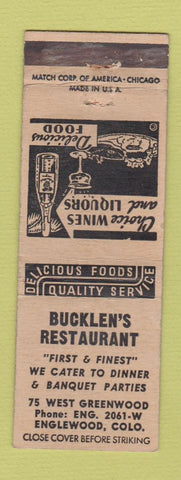 Matchbook Cover - Bucklen's Restaurant Englewood Colorado