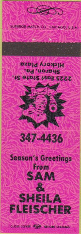Matchbook Cover - Sam Sheila Fletcher Sharon PA pink