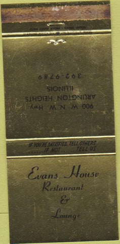 Matchbook Cover - Evans House Restaurant Arlington Heights IL 30 Strike WEAR