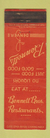 Matchbook Cover - Bennetts Restaurant Denver Colorado