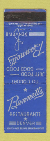Matchbook Cover - Bennetts Restaurant Denver Colorado