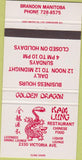 Matchbook Cover - Golden Dragon Chinese Food Brandon Manitoba 30 Strike