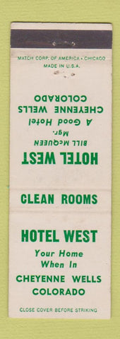 Matchbook Cover - Hotel West Cheyenne Wells Colorado