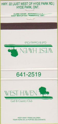 Matchbook Cover - West Haven Golf Country Club Hyde Park ON