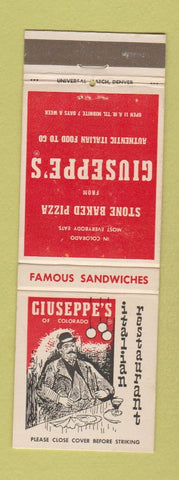 Matchbook Cover - Giuseppe's Pizza Boulder Colorado Springs Pueblo