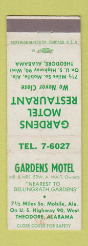 Matchbook Cover - Gardens Motel Restaurant Theodore AL WEAR