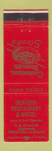 Matchbook Cover - Deavers Restaurant Motel Grove Hill AL