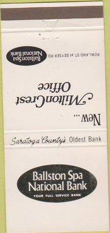 Matchbook Cover - Milton Crest Bank Burnt Hills Ballston Spa