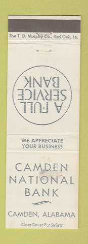 Matchbook Cover - Camden National Bank Camden AL