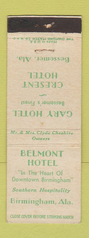 Matchbook Cover - Belmont Hotel Birmingham AL Gary Hotel Crescent Bessemer AL