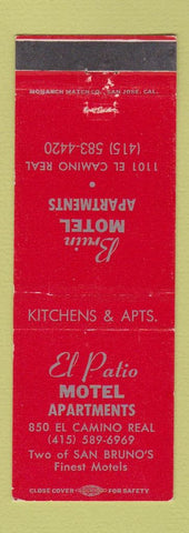 Matchbook Cover - El Patio Motel Apartments San Bruno CA Bruin Motel