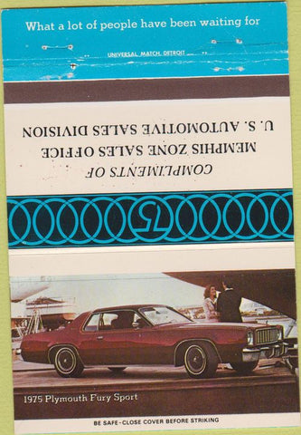 Matchbook Cover - 1975 Plymouth Fury Memphis Zone WEAR 40 Strike