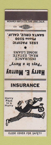 Matchbook Cover - Harry Murray Insurance Santa Cruz CA WORN