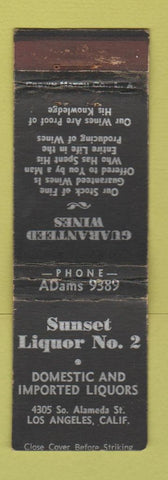 Matchbook Cover - Sunset Liquor Los Angeles CA CROWN WORN