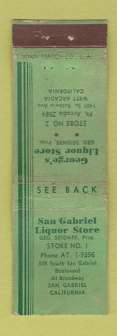 Matchbook Cover - San Gabriel Liquor Store CA West Arcadia CROWN WORN
