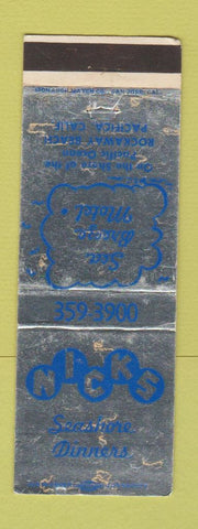 Matchbook Cover - Nicks Seashore Dinners Rockaway Beach CA WEAR